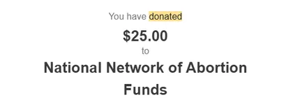 Donation receipt for National Network of Abortion Funds ($25)